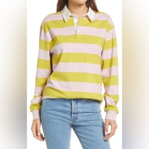 Levi’s Women's Rudie Oversized Rugby Stripe Shirt Old Lace Warm Olive XS